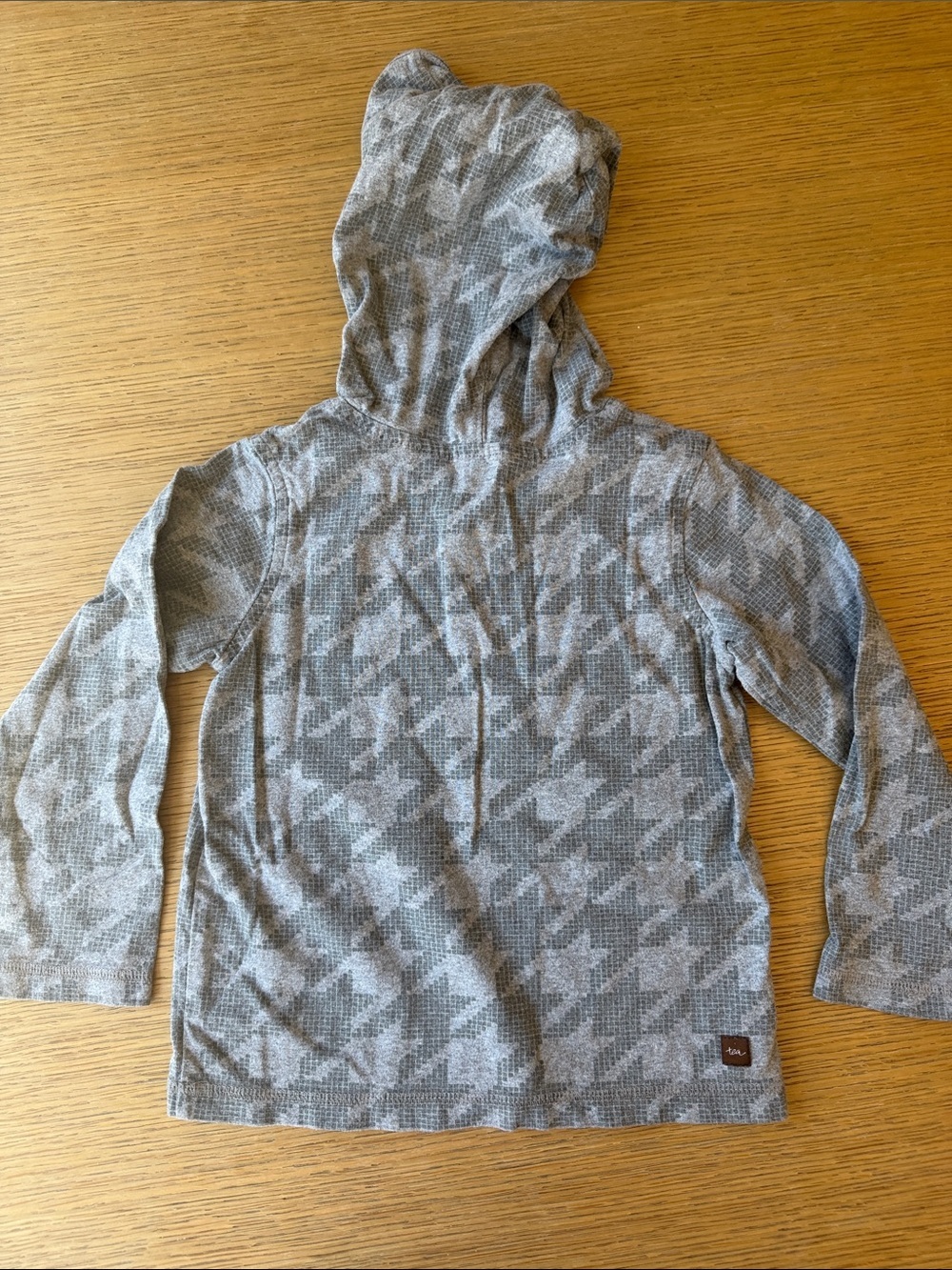 Tea Collection Kids Gray Houndstooth Hooded Long-Sleeve Tee - Picture 3 of 8